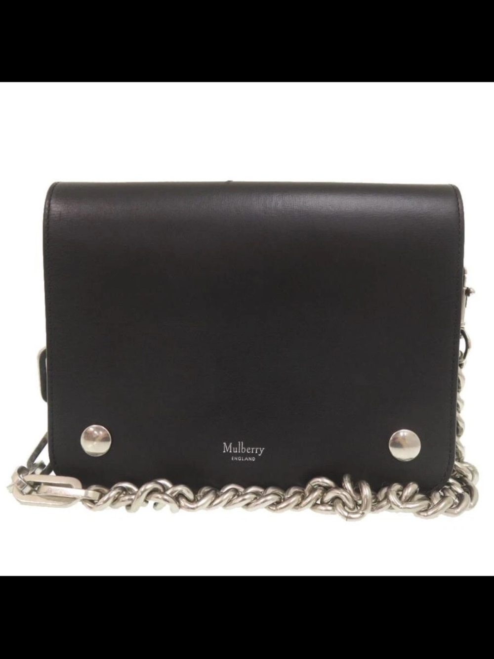 Mulberry Black Leather Shoulder Bag with Silver Chain